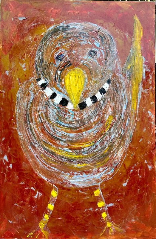 Grinning Spirit in Flames — oil painting by Karin Kepler Springer